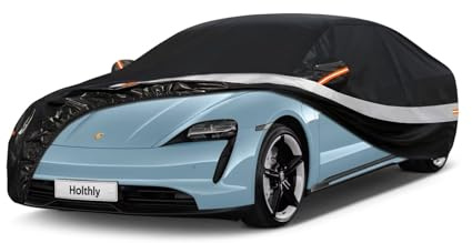 Holthly Auto Abdeckplane, Autoabdeckung für Porsche Taycan, Taycan 4S (2019-2024), 10 Schichten 100% Wasserdicht und Atmungsaktiv, Outdoor Autoplane Regen Schnee Sonne UV-Schutz, Schwarz Abdeckung.