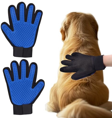 Upgrade Tierhaarentferner-Handschuhe – Effiziente Enthaarungs- und Fellpflege-Handschuhe für Hunde, Katzen, Kaninchen und Pferde mit langem oder kurzem Fell – 1 Paar (blau) – sanfte Massage- und
