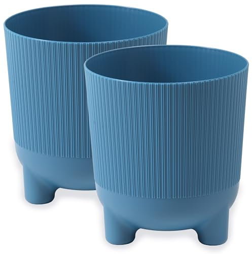 PECZEKO Vaso da fiori opaco, con gambe, vaso decorativo per piante grandi e piccole, set da 2 vasi per fiori, vaso per erbe aromatiche (2 confezioni) blu, Ø 18 cm