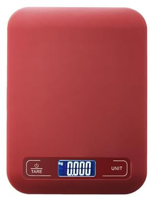 GeeRic Báscula de Cocina Digital de Acero Inoxidable,Balanza de Alimentos Multifuncional 22 lb/10 kg,Peso Cocina con Pantalla LCD 2 Baterías Incluidas para cocinar, hornear(rojo)