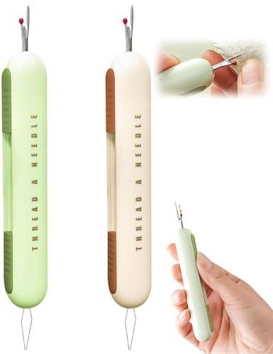 KGDUYC 2PCS 2 in 1 Enfile Aiguille et Decoud Vite, Enfile-Aiguilles pour Couture Manuel, Passe Fil Couture Portable 2 in 1 Coupe Fil Couture Rétractable Decouseur pour Couture (Vert + jaune crème)