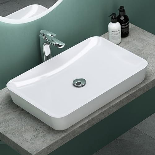 Mai & Mai Waschbecken Aufsatzwaschbecken aus Mineralguss Waschschale Waschtisch Weiß inkl. Standard DIN-Anschlüsse Col815