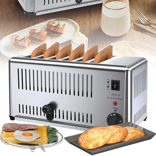 Générique 6 Slice Toaster Commercial - Slots Extra Larges +5 Réglable de Vitesse, Pain Grille Hamburger, Toasters Pop-up à Main, Plateau de miettes Amovible, 1 à 2 Minutes