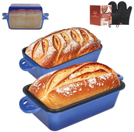 AILITOR 9x5 Enameled Cast Iron Loaf Pan with Lid - 2 in 1 Sourdough Bread Pan for Homemade Baking