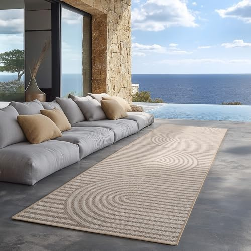 Carpettex Outdoor Teppich wetterfest Beige 80x250 cm Läufer, UV-beständig, ideal für Küche, Balkon, Terrasse auch Wohnzimmer und Esszimmer, Skandinavisches Boho-Design