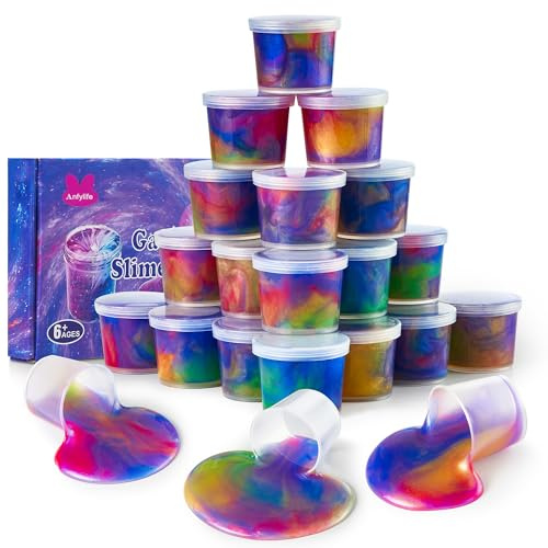Anfylife 24er Pack Galaxy Schleim Kindergeburtstagsgeschenke - Dehnbar & Nicht Klebrig, DIY Stressabbau Spielzeug (Geburtstag, Halloween, Weihnachten)`