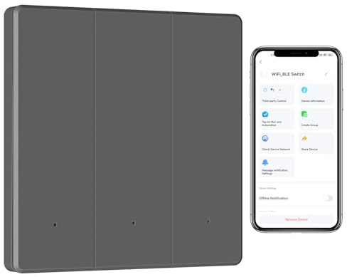 BSEED Interruptor de Luz Inteligente,Interruptor Pared de Luz WiFi de 3 Gang 1 Vía Compatible con Amazon Alexa/Google Home/Tuya/Smart Life,Gris(Requiere Cable Neutro)