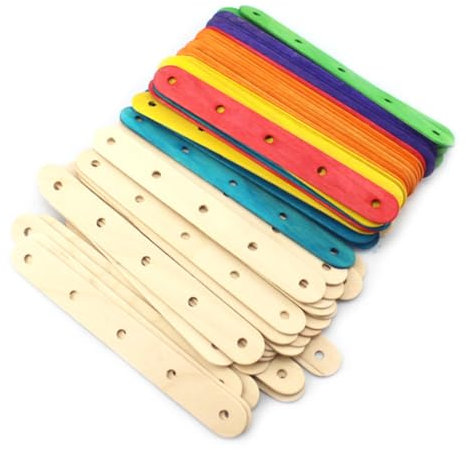 Holzstäbchen mit Löchern, 50 Stück, 15cm, Bunt für Bastelarbeiten