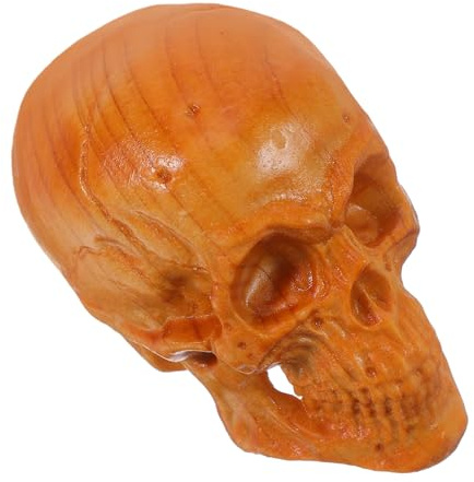 Hemobllo Statua in Legno Testa di Teschio Intagliata a Mano Mini Statua per Paesaggio Esterno Riproduzione di Teschio Finto per Decorazione da Ufficio o Casa