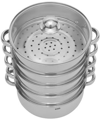 5 Etagen Dampfgarer aus Edelstahl mit Glasdeckel, Mantowarka, Kochtopf, Dampfgarer für Knödel, 28cm