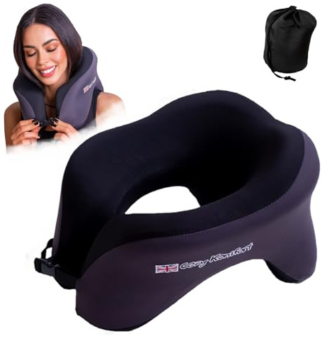 Cozy Komfort 𝐓𝐎𝐏 𝐂𝐇𝐎𝐈𝐂𝐄 Ergonomic Memory Foam Travel Neck Pillow – Face Down & Upright Support – Breathable Washable Cover, Adjustable Strap – Plane, Train, Car & Office Naps – Compact Travel