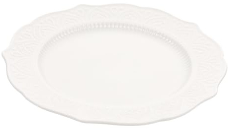 EXAOMBLE Assiette Plate en Céramique Blanche 20 Cm Relief Floral Rétro, Vaisselle pour Pâtes et Fruits, Compatible Lave-vaisselle, Usage Familial et Restaurant, Assiette de Service