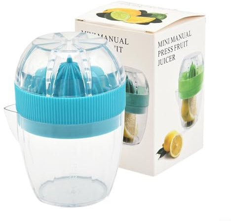 Spremiagrumi manuale con beccuccio trasparente per spremere a mano limone e frutta arancia con design facile da pulire e protezione contro il trabocco del succo (blu)