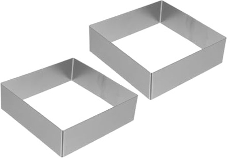 BAZEITFLOW 2 pezzi Stampi Quadrati in Acciaio Inossidabile per Mousse e Dolci Anelli Mousse Antiaderenti per Casa Pastificio Uso Professionale e Casalingo