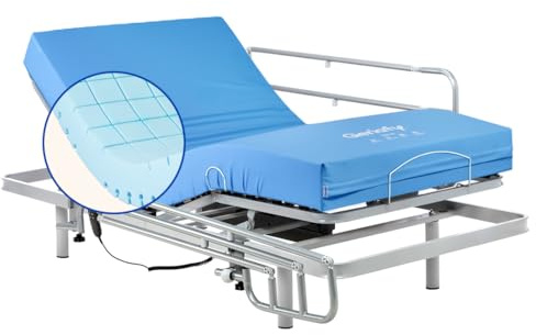 Geriafy - Pack Cama articulada con colchón Impermeable Origin HR | Diseño Superior en cuadricula | Transpirabilidad y Confort (80x190 cm, Barandillas)
