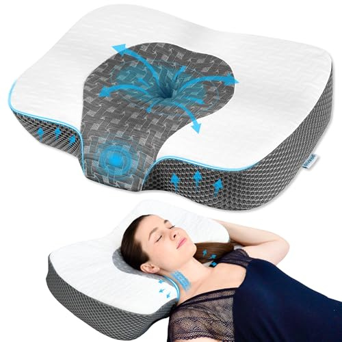 Elviros Adjustable Height Cervical Neck Pillow for Neck and Shoulder Relief | Ergonomic Memory Foam Pillow for Side/ Back/ Stomach Sleepers, Neck Support Medium Firm Pillow for Sleeping