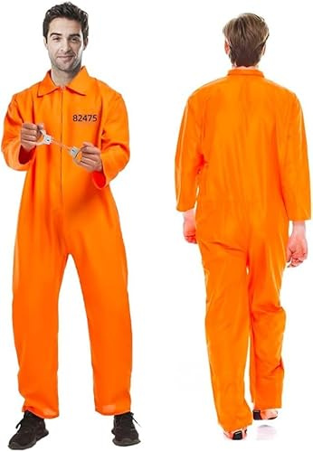 CEWROM dräktsset för fångare, unisex, orange, sparkdräkt med handbojor, män, kvinnor, sparkdräkt, dräkt, fångad kostym, karneval, cosplay för buskar, fångade, rånare