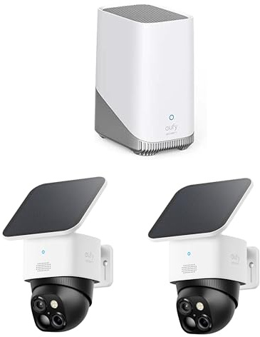 eufy Security SoloCam 2 Set, Kamera Überwachung Aussen, 360°-Überwachung, Keine Toten Winkel, Überwachungskamera Aussen Akku, Solar, 2,4GHz WLAN, Gebührenfreie Nutzung