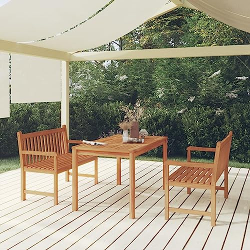 YuuSsea 3-TLG. Garten-Essgruppe Massivholz Teak, 140x80x77cm, wasserbeständig für Outdoor & Patio, inkl. 2 Bänke mit Rückenlehne, langlebiges Gartenmöbel-Set
