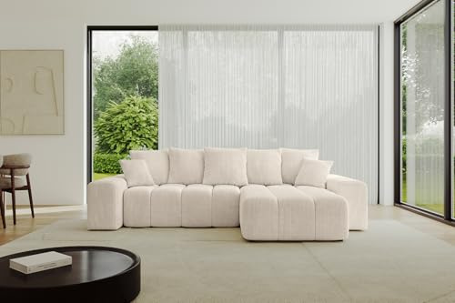 ALTDECOR Ecksofa mit Schlaffunktion L-Form ENIL-L 297x189x68 - Beige | Corner Sofa Bett Eckcouch Couch Wohnlandschaft Cauchsofa
