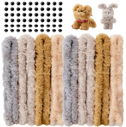 8 Stück Pfeifenreiniger,Pfeifenputzer Zum Basteln – 4 Farben Riesen-Chenilledraht, Dicker Gelockter Plüsch Mit Nase, Augen Für Kreative Diy Projekte Und Deko