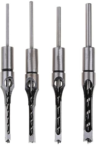 4Pcs High- Alloy Steel Woodworking Chisel Set Professional Hole Drilling Tools for Renovation Decoration Fits Mortising Machines Press Attachments