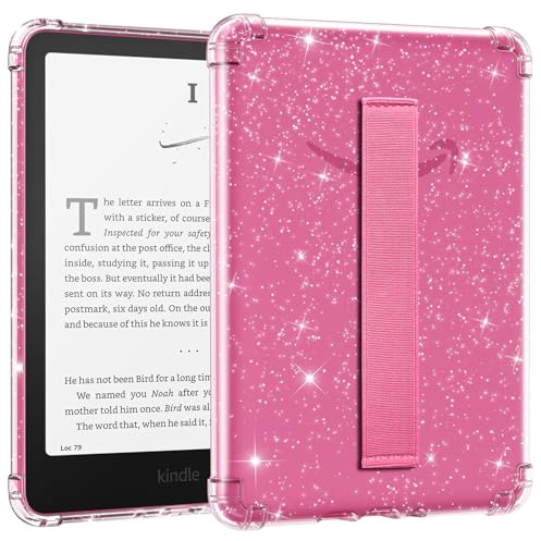 MoKo Hülle für Kindle Paperwhite 7 (12. Gen, 2024), Glitter+Magenta | für Kindle Colorsoft Signature Edition 2024, Ultradünne, Transparente, Flexible TPU-Rückabdeckung mit Handschlaufe