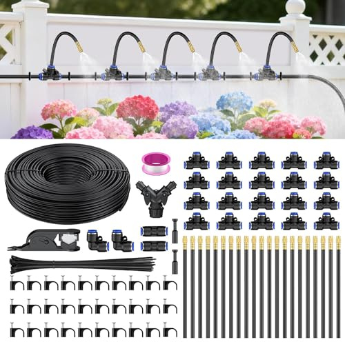 Pawfly Automatic Garden Irrigation System Kit, 360° Adjustable Drip Irrigation System for Garden, 30 m Garden Watering System with Nozzles for Greenhouse, Raised Beds & Vegetable Gardens