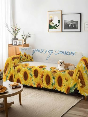 Yellow Sunflowers Sofa Cover Blanket Couch Covers for Armchair Cushion,Couch Sofa Silpcover with Tassel,Summer Floral Elegant Pastoral Botanical Living Room Throw Towel Blanket Covers XX-L 71x150