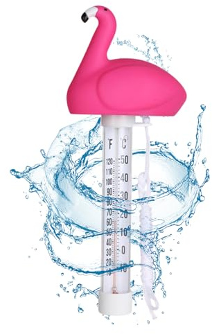 Flamingo Pool Thermometer, Wasserthermometer mit String, Leicht Ablesbar | Badethermometer Bruchfest, Floating Pool Thermometer für Swimmingpool, Spas, Aquarien, Fischteiche