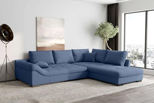 99rooms Terra Ecksofa Polsterecke Eckcouch Strukturstoff Neve Blau Ottomane Rechts