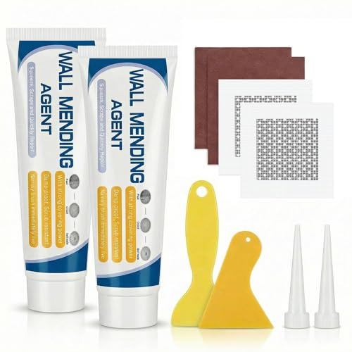 Wall Repair Kit, Ready Mixed Spackle Hole Filler Paste with Scraper & Drywall Patch, Waterproof & Drillable for Multiple Surfaces, Non-Toxic, Crack-Resistant, Quick-Drying - White, 200g