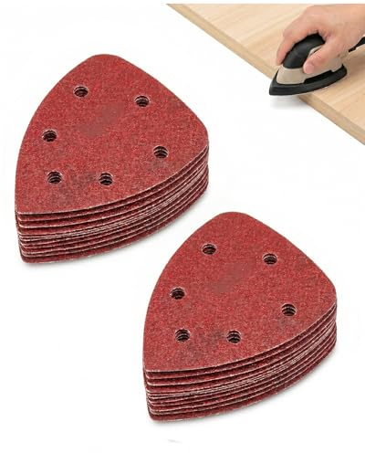 HAPZUR 20 hojas Lija triangular de 6 agujeros, apta para madera, barniz y pintura. Con cierre de velcro, fabricada en aluminio anodizado.