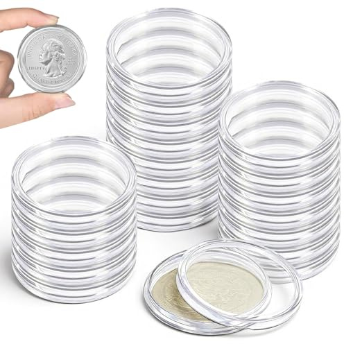 20 Pcs Coin Holder Capsules Fitting, Plastic Coin Capsule Covers, Coins Case for Collection Supplies Silver Dollar Pounds Cents, 40mm Inner Diameter Display Protector Cases, Transparent