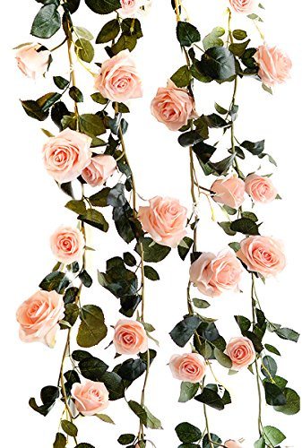 ZUMUii Butterme 1PCS 6 FT gefälschte Rosen Rebe Blumen Anlagen künstliche Blumen Haupthotel Büro Hochzeitsfest Garten Fertigkeit Kunst Dekor Rosa