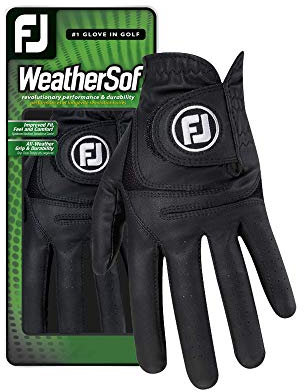 FootJoy WeatherSof Prior Generation Golfhandschuh für Herren, Schwarz, Größe XL, auf der linken Hand getragen
