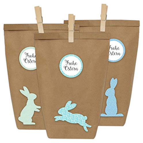 Papierdrachen 12 DIY Geschenktüten zu Ostern zum Basteln - Kreatives Osternest mit 12 Papiertüten und Osterhasen Aufklebern - Design 14
