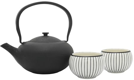Teekannen Set 3-teilig Gusseisen 1 Liter mit Porzellan-Tee-Becher