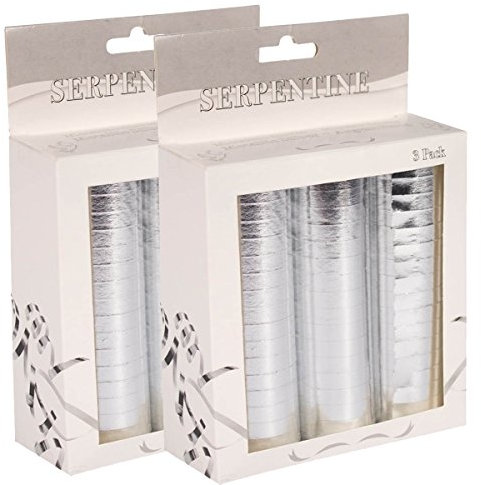 Folat - Papier Luftschlangen (18 Röllchen à 4 m) - silber glänzend - 2 x 3 Stk