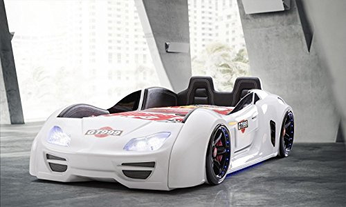 Autobett GT999 Extreme Weiß Vollausstattung Kinderbett Jugendbett mit Türren LED