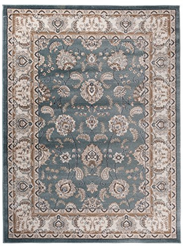 Carpeto Groß Teppich Flur 250x350cm Blau Klassisch Weich Pflegeleicht | Teppich für Eingangsbereich Küche Büro Wohnzimmer Schlafzimmer Fußbodenheizungsgeeignet Reinigungsmittelbeständig Mittelflor