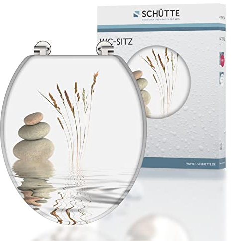 SCHÜTTE WC-Sitz BALANCE aus Holz ohne Absenkautomatik, Toilettensitz mit 175kg Belastbarkeit, Toilettendeckel mit Brille, Klodeckel für WC, Holzkern Klobrille mit Motiv
