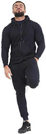 shelikes Mens Tracksuit Set Zip Up Hooded Top And Bottom Jogging Joggers Gym Sports Suit