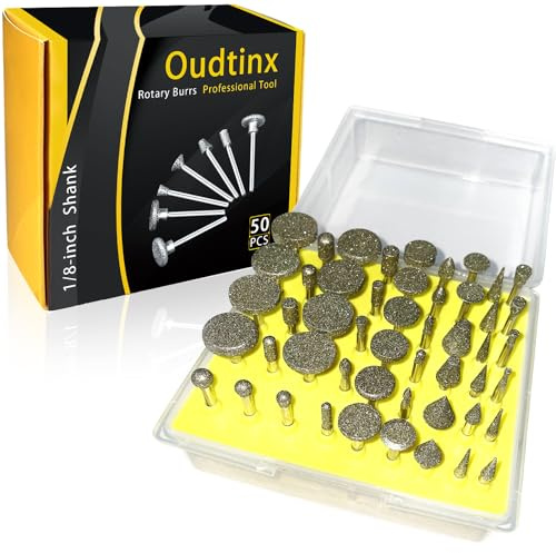 Oudtinx 50pcs Diamond Coated Grinding Head Grinding Burrs Set for Dremel Rotary Tool