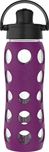 Lifefactory 22oz Glass Water Bottle with Active Cap, Plum