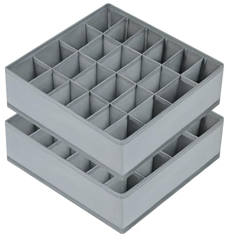 Joyoldelf Sock Drawer Organizer Divider 2 Packs Underwear Organizer, 24 Cell Closet Organizers and Storage Organizer Sock Holders Organizers for Storing Socks, Handkerchiefs, Ties, Belts (Grey)