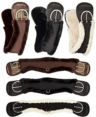 Equinate Western Mondgurt anatomisch mit synthetischem Lammfell Kurzgurt Sattelgurt Westerngurt 75 cm Braun