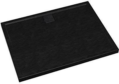 Sellon24® Duschwanne Duschtasse Schwarz Steinoptik Flach Duschplatte Duschboard Duschbecken mit eckiger Abdeckung (90x140x5)