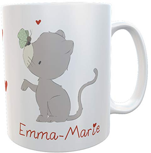Kilala Kindertasse Katze Katerchen Becher Trinktasse Mädchen mit Wunschname in Geschenkverpackung (Kunststoff)