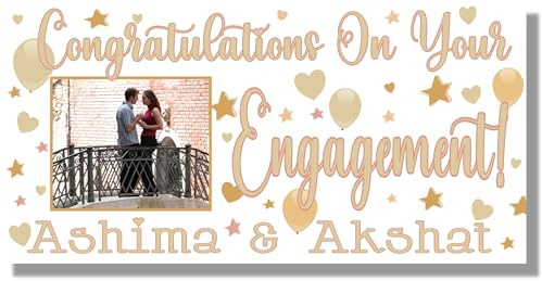 PERSONALISED Engagement Announcement Banner Large 4ftx2ft Party Decorations Any Name with Photo